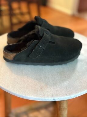 Boston Black Shearling Birkenstocks